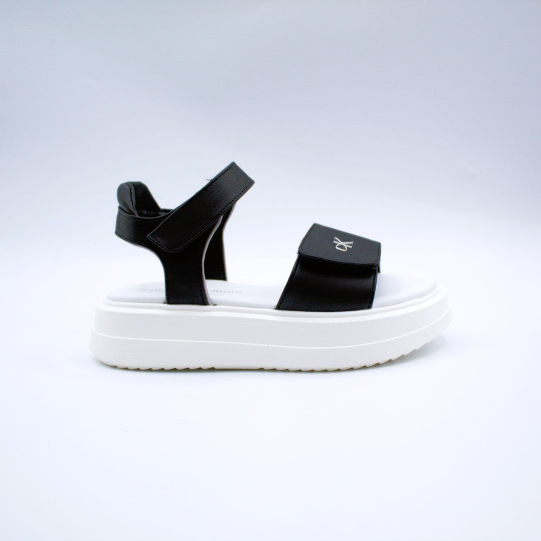 Calvin Klein sandalo velcro nero e argento