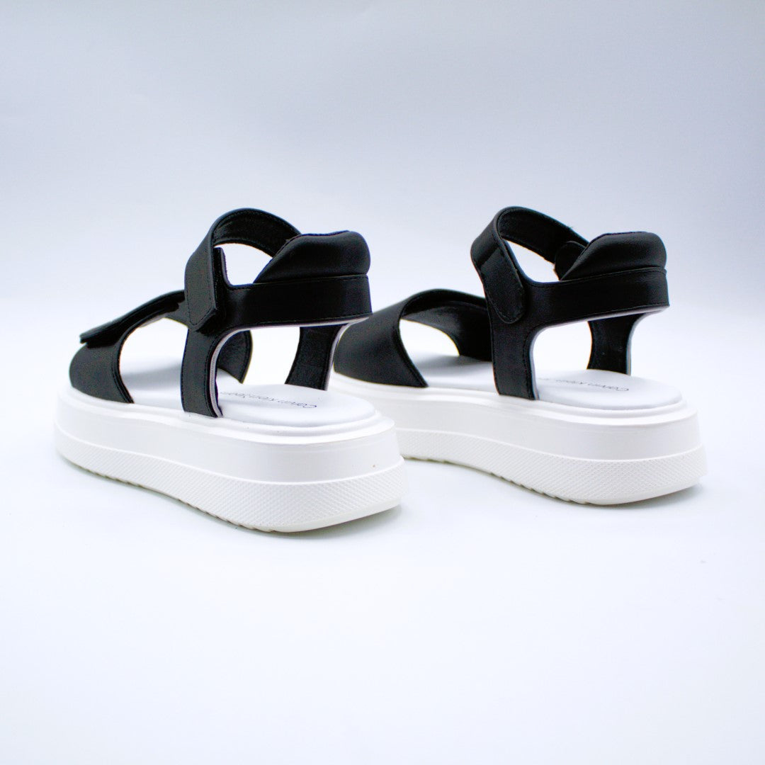 Calvin Klein sandalo velcro nero e argento