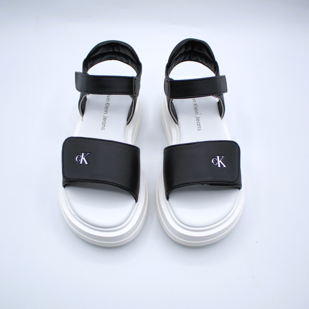 Calvin Klein sandalo velcro nero e argento