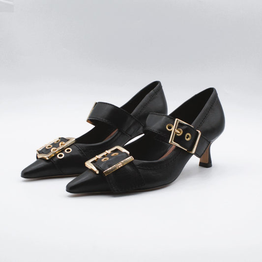 Vicenza decolletè doppia fibbia inserti oro