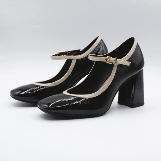 Vicenza mary jane tacco grosso black e white