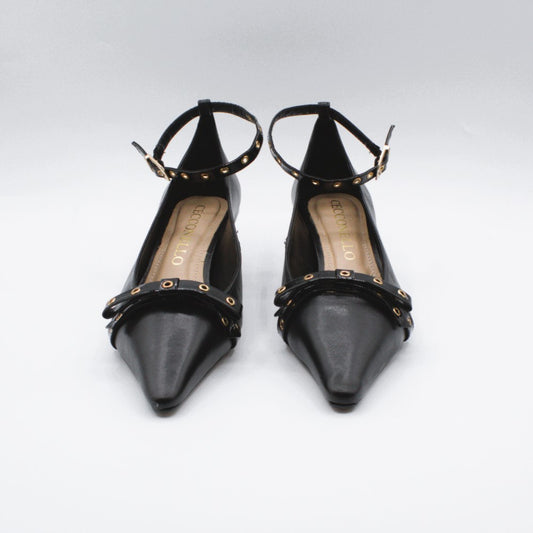 Cecconello decolletè fiocco borchie oro