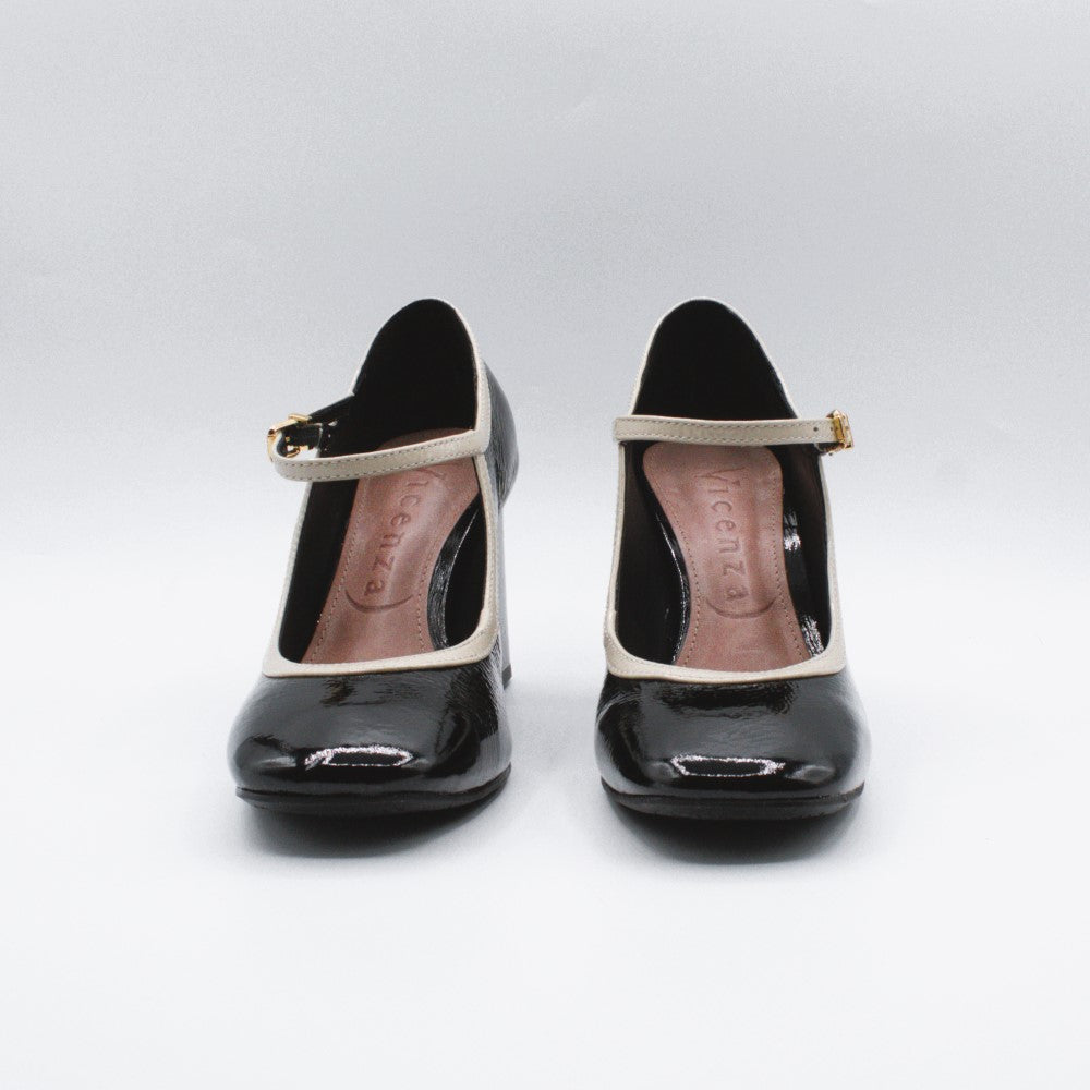 Vicenza mary jane tacco grosso black e white