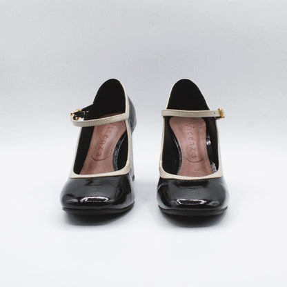 Vicenza mary jane tacco grosso black e white