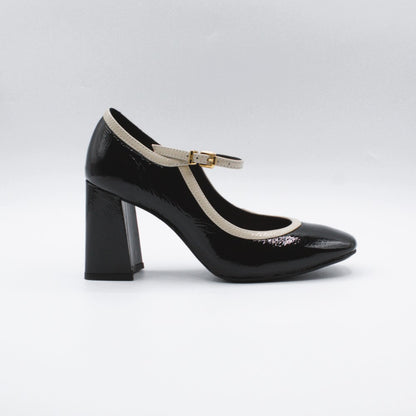 Vicenza mary jane tacco grosso black e white