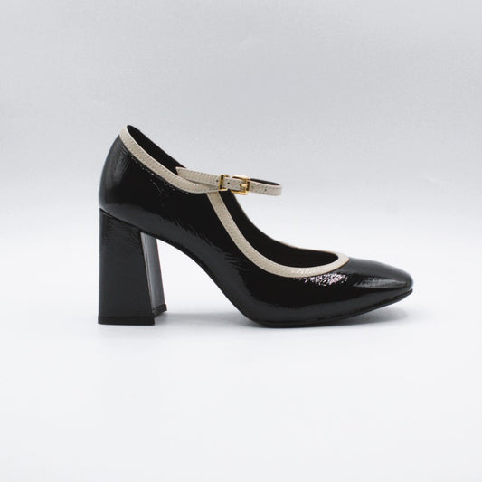Vicenza mary jane tacco grosso black e white